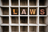 Law Concept Wooden Letterpress Type in Drawer