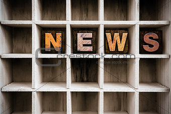 News Concept Wooden Letterpress Type in Drawer