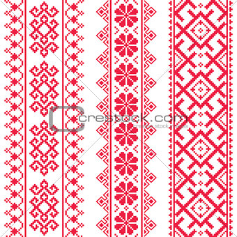 Ukrainian, Belarusian red embroidery seamless pattern - Vyshyvanka