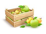 Apple fruits garden harvest in wooden box