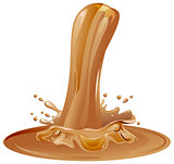 Hot caramel puddle. Brown caramel splash pour