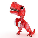 Friendly Cartoon Dinosaur with gift box
