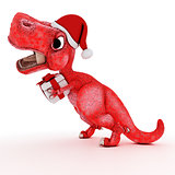 Friendly Cartoon Dinosaur with gift christmas box