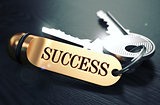 Keys to Success. Concept on Golden Keychain.