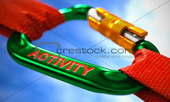 Green Carabiner Hook with Text Activity.