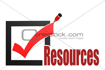 Check mark with resources word