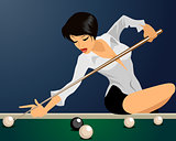 Girl plays billiards