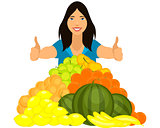 Healthy girl with fruits pyramid