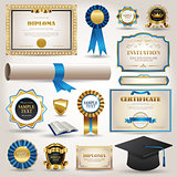 Graduation and certificate diploma elements isolated on white