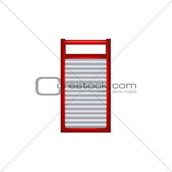 Wooden washboard in red and silver design