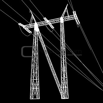 Silhouette of high voltage power lines. Vector  illustratio