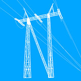 Silhouette of high voltage power lines. Vector  illustratio