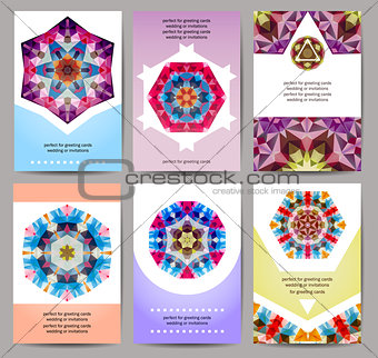 Set of Cards, Flyer, Brochure Design Templates, Invitation. Geometric Triangular Abstract Modern Polygon Backgrounds. Vector, EPS10.