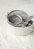 Kitchen utensils and wheat flour
