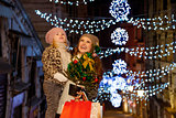 Mother and child with Christmas tree and shopping bags in Venice