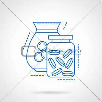 Glass jars with coins blue line vector icon