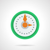 Green round wall clock flat color vector icon