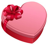 Pink gift box in heart shape. Gift box tied with bow