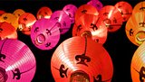 Colorful lanterns at night - Chinese New Year decorations