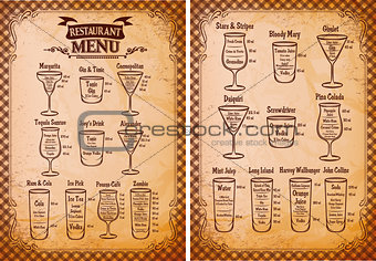 menu template for alcoholic beverages for restaurant