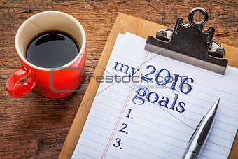 2016 goals on blackboard on clipboard