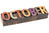 October month in wood type