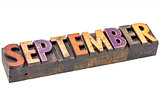 September month in wood type