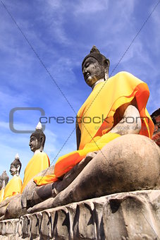 Buddha statues in an old temple ruins