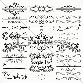 Vector Black Hand Drawn Dividers, Text Frames, Swirls