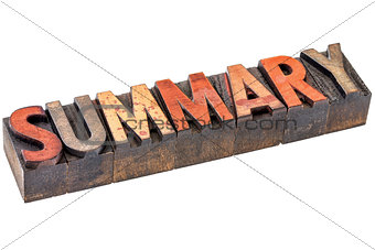 summary word in vintage wood type
