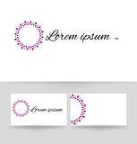 Logo design element with business card template. Floral monogram design template for company. Vector illustration.