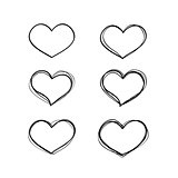 Hand-drawn vector black heart shapes set