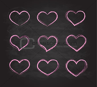 Retro scribble grunge chalk vector heart symbols set
