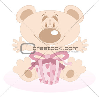 Bear toy with a present
