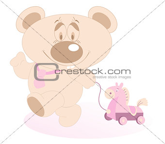 Cute Teddy Bear with a toy horse