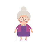 Old Lady In Purple Dress with Walking Stick