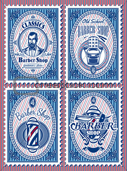set template of stamps with elements barbershop