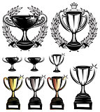 set vector sport templates with sports cups and laurel wreaths
