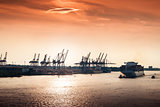 Sunset at Hamburg harbor