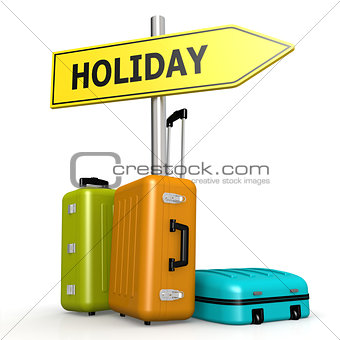 Luggages with holiday road sign