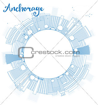 Outline Anchorage (Alaska) Skyline with Blue Buildings and copy 