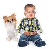 little boy and chihuahua