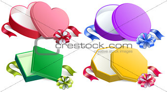 Set open gift box with ribbon and bow