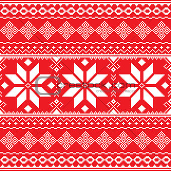 Traditional folk red and white embroidery pattern from Ukraine or Belarus - Vyshyvanka