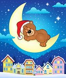 Christmas town with sleeping bear