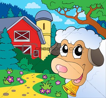 Farm theme with lurking sheep