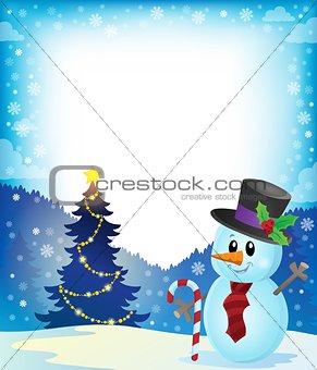 Frame with Christmas tree and snowman 2