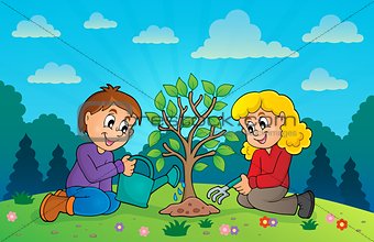 Kids planting tree theme image 3