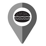 Hamburger pin on the map. Line icons for application development, creative process.