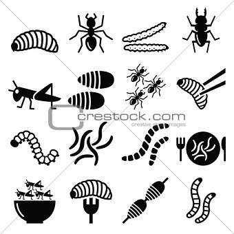 Edible worms and insects icons - alternative source on protein